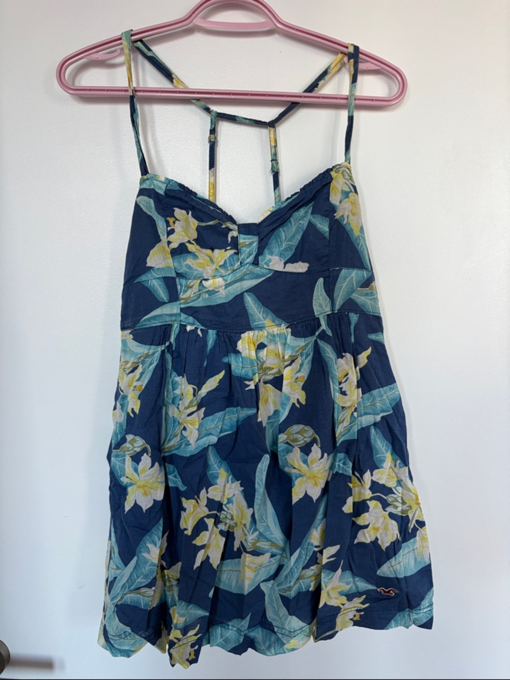 Vintage Hollister Navy Dress with Yellow & Teal Floral Accents